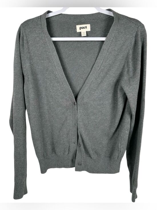 Pact Sweaters - Pact 100% Organic Cotton Gray Button Front V Neck Soft Cardigan Sweater Medium